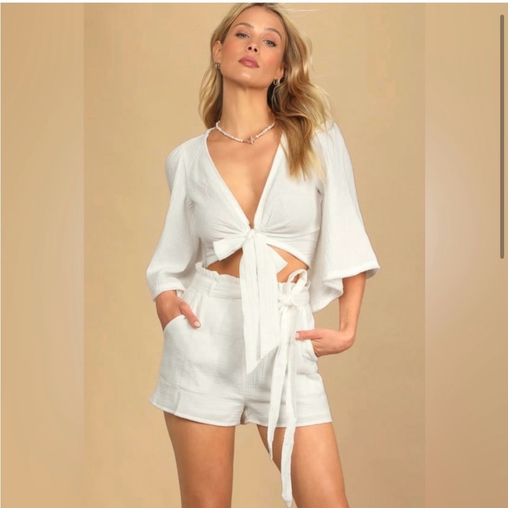 Lulus Friendship White Tie-Front Top and Shorts Set